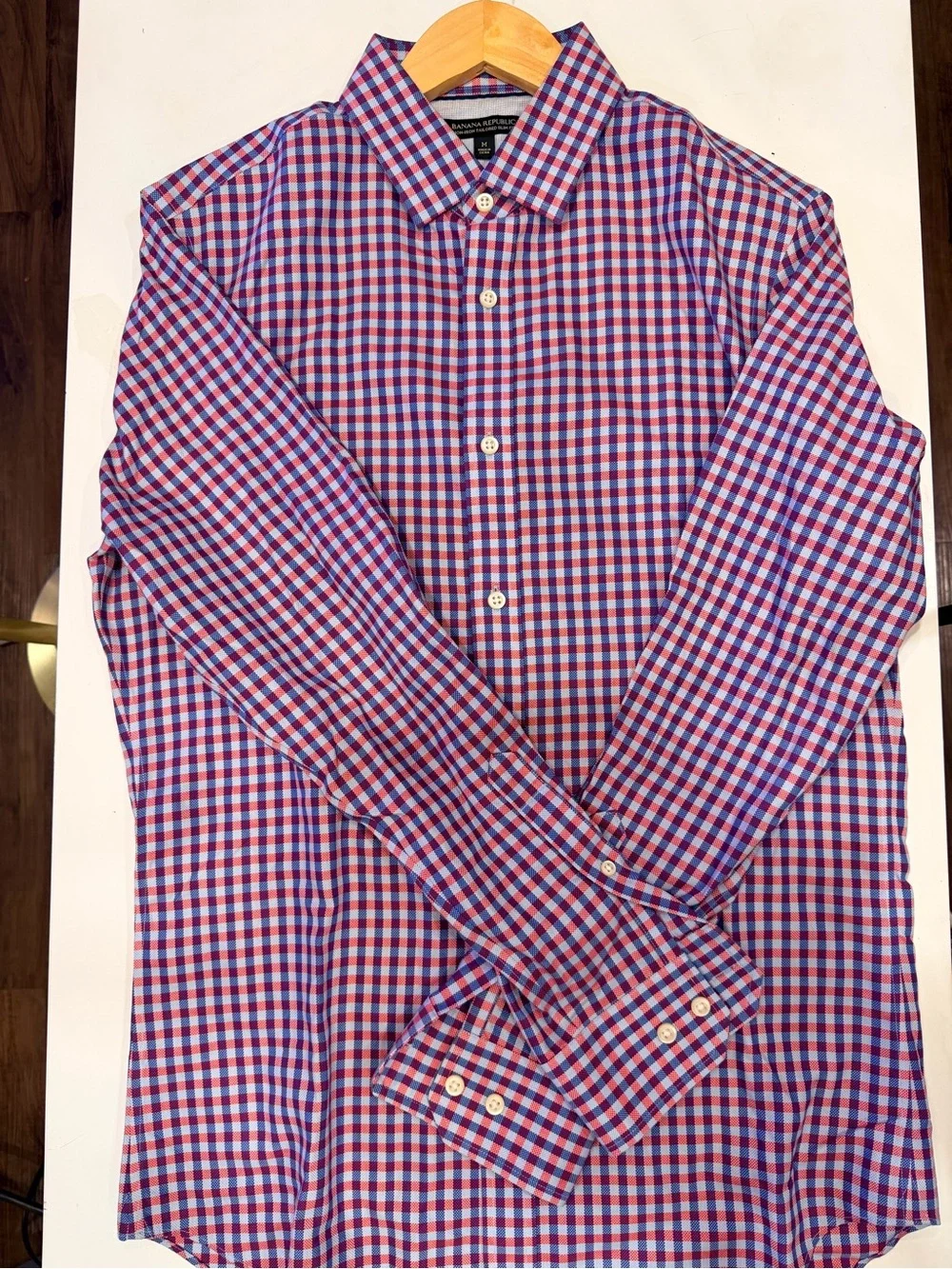 Banana Republic Men's Pink and Blue Gingham Button-Down Shirt